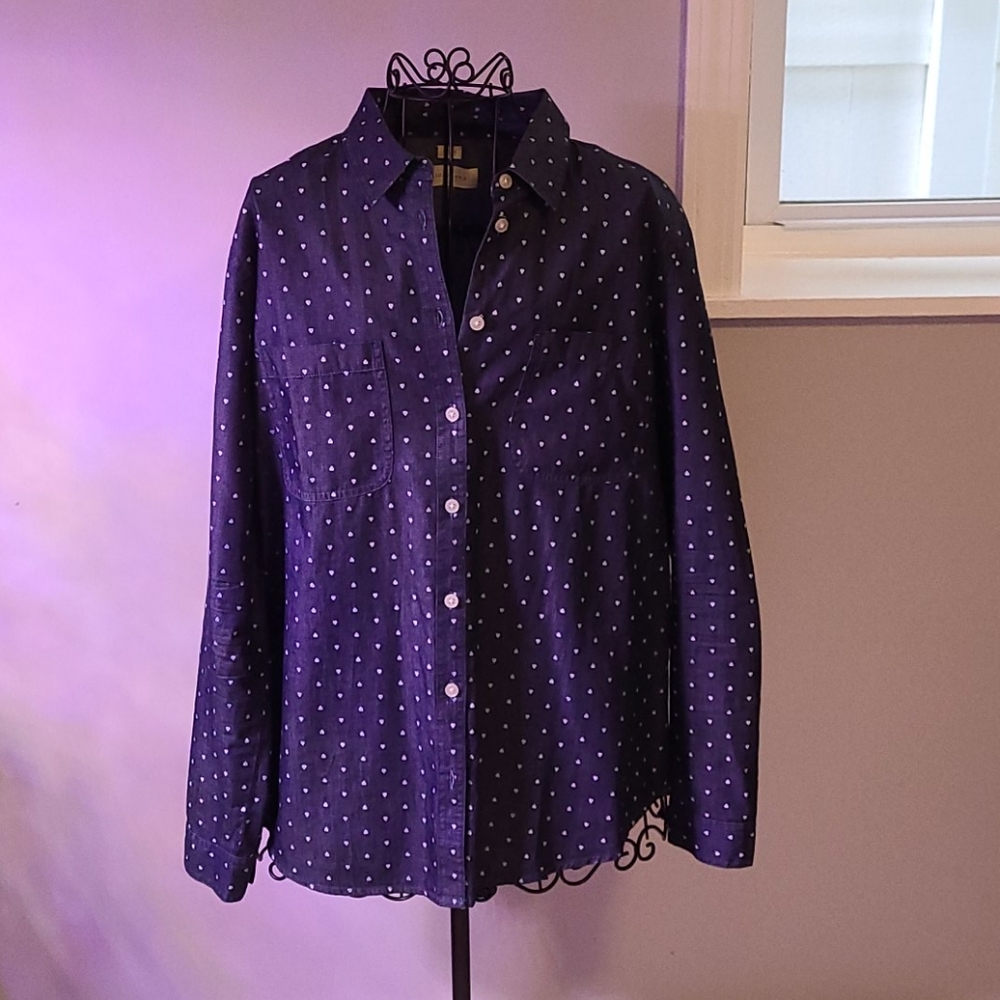 Heart print denim shirt